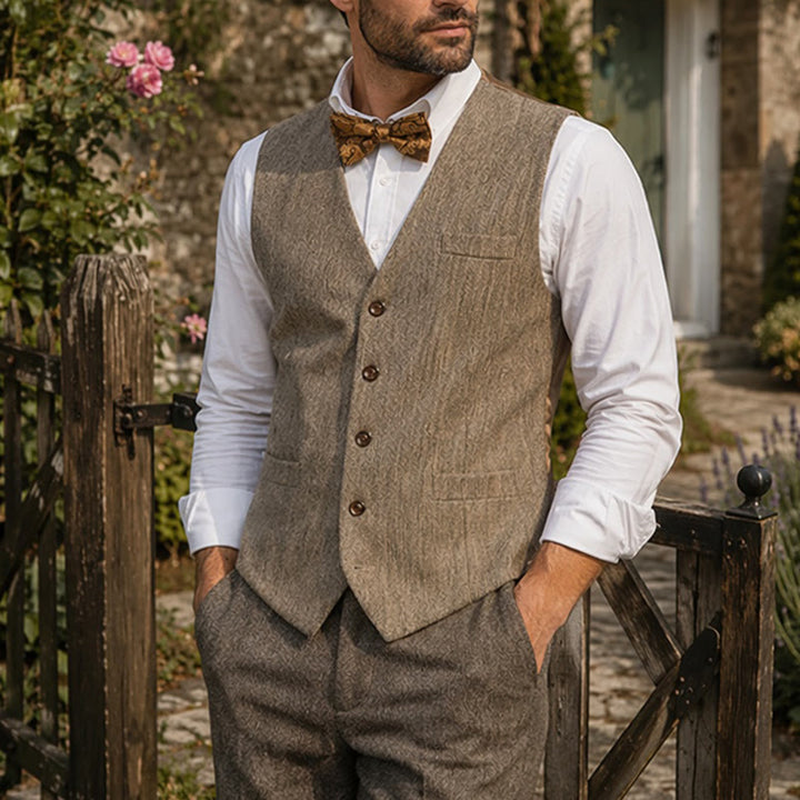 2-teiliges Herren-Anzugset in rustikalem Khaki mit passender Fliege und Paisley-Muster - Khaki - 2XL - image 0