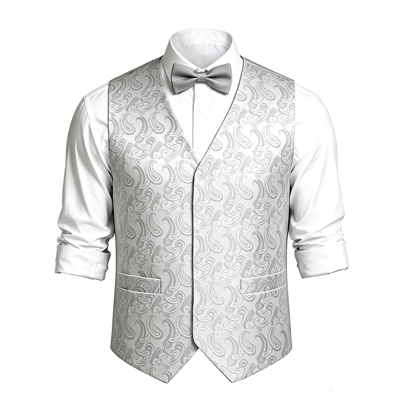 Herren-Anzugweste mit Paisley-Blumenmuster und Fliege - image 19