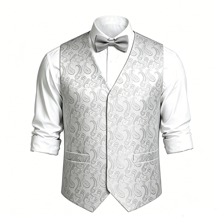 Herren-Anzugweste mit Paisley-Blumenmuster und Fliege - image 19
