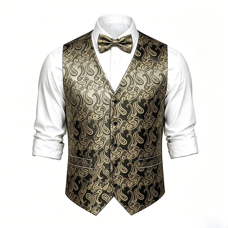 Herren-Anzugweste mit Paisley-Blumenmuster und Fliege - image 18