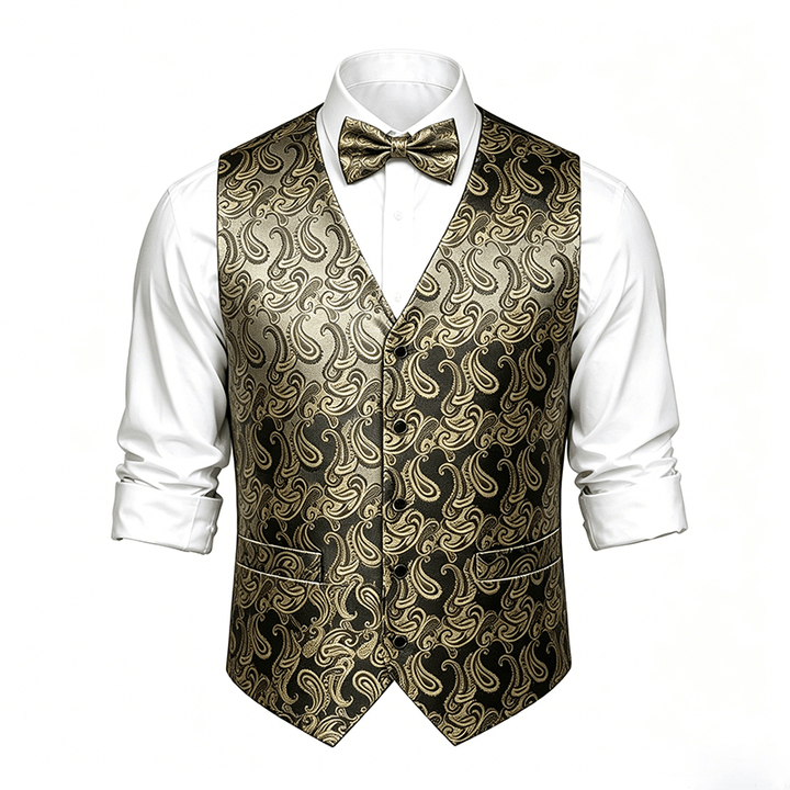 Herren-Anzugweste mit Paisley-Blumenmuster und Fliege - image 18