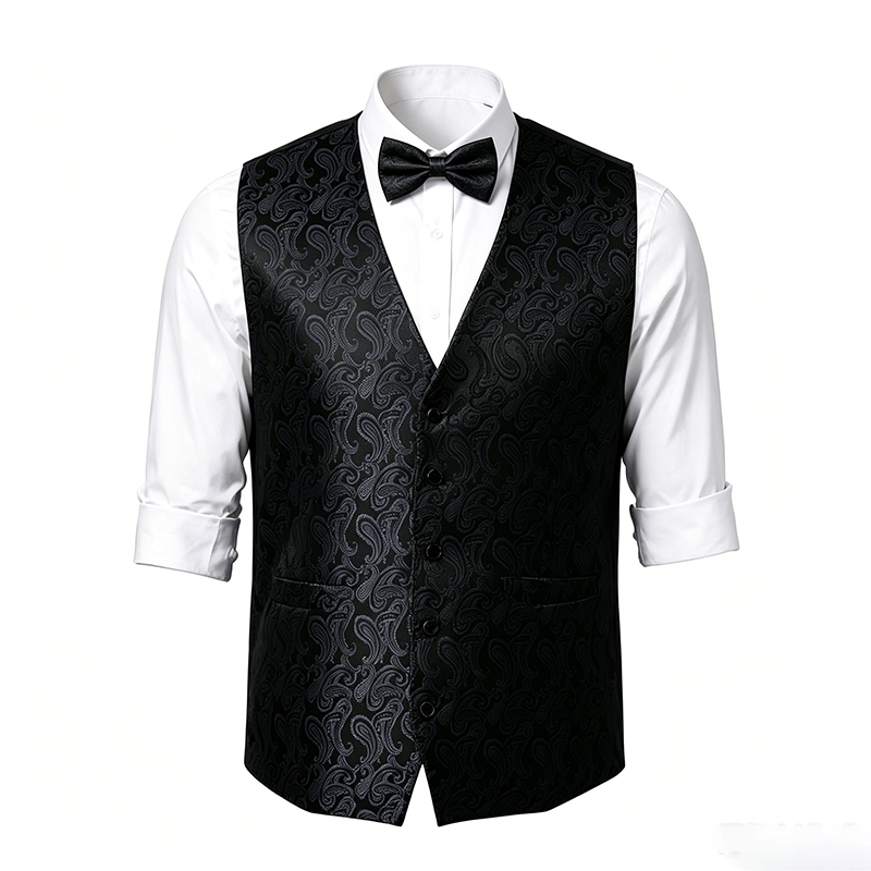 Herren-Anzugweste mit Paisley-Blumenmuster und Fliege - image 21