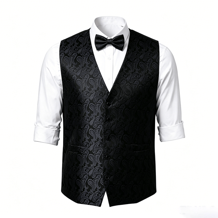 Herren-Anzugweste mit Paisley-Blumenmuster und Fliege - image 21