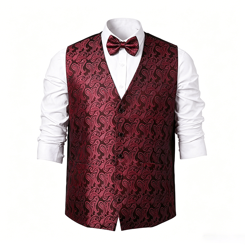 Herren-Anzugweste mit Paisley-Blumenmuster und Fliege - image 22