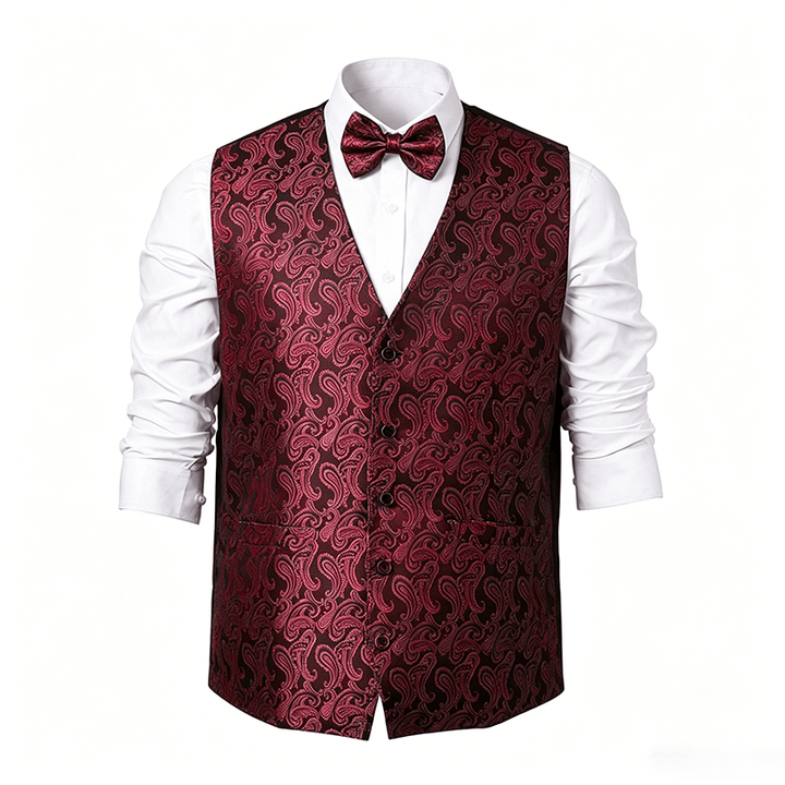 Herren-Anzugweste mit Paisley-Blumenmuster und Fliege - image 22