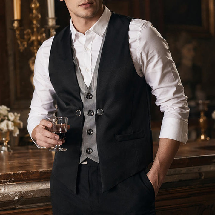 Herren-Anzugweste im urbanen, zweifarbigen Lagenlook mit angedeutetem Lagenmuster - Schwarz - 2XL - image 0