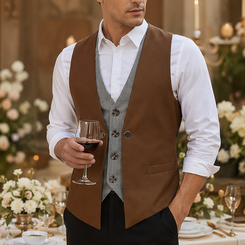 Herren-Anzugweste im urbanen, zweifarbigen Lagenlook mit angedeutetem Lagenmuster - Braun - 2XL - image 4