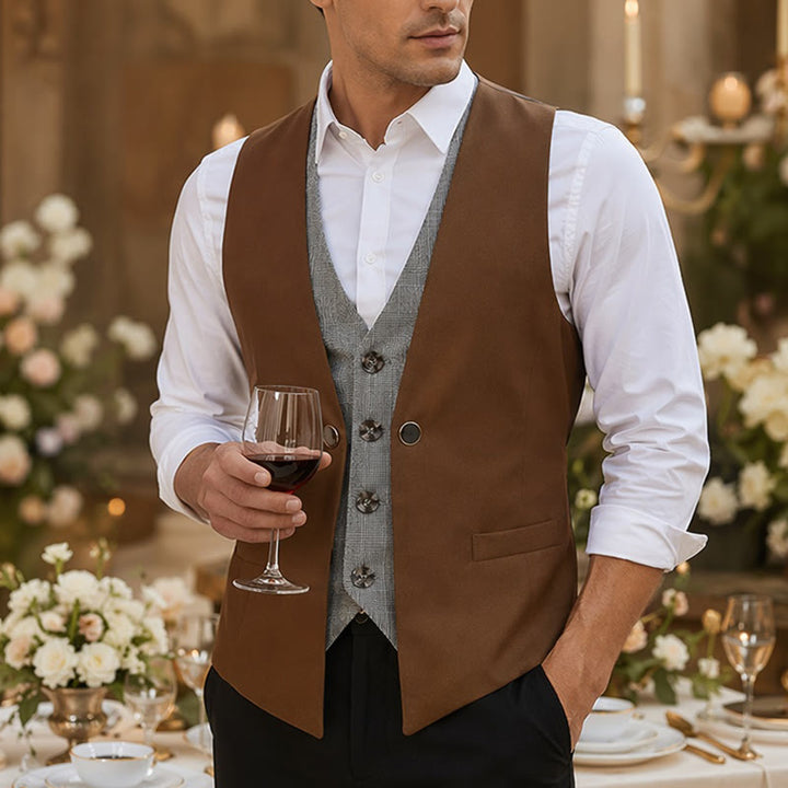 Herren-Anzugweste im urbanen, zweifarbigen Lagenlook mit angedeutetem Lagenmuster - Braun - 2XL - image 4