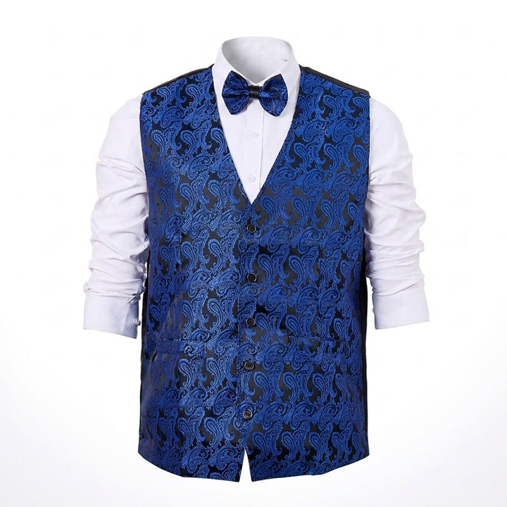 Herren-Anzugweste mit Paisley-Blumenmuster und Fliege - image 16
