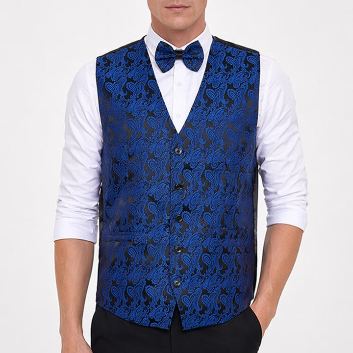 Herren-Anzugweste mit Paisley-Blumenmuster und Fliege - image 1