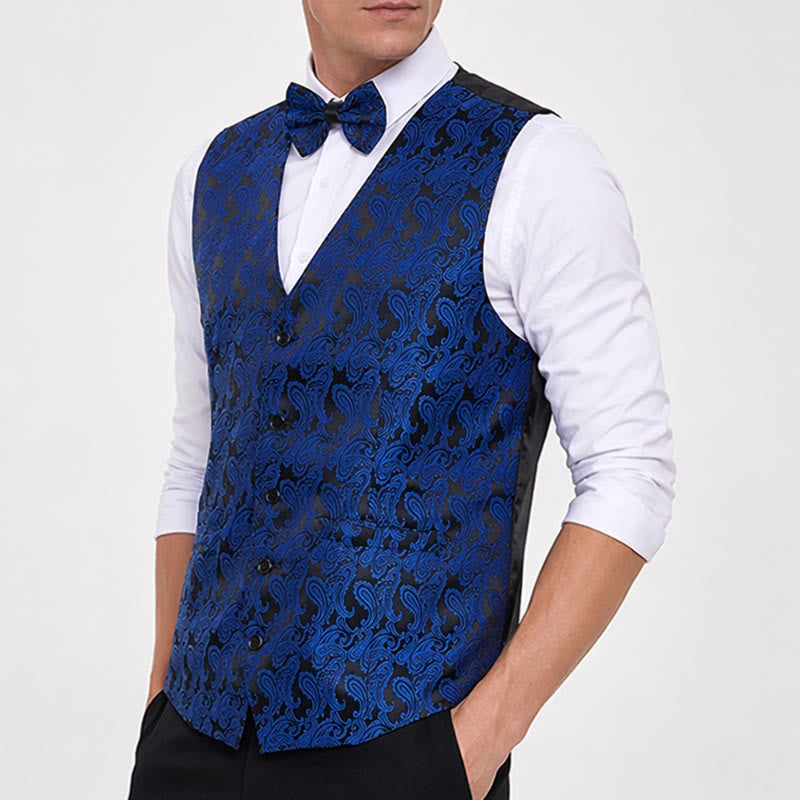Herren-Anzugweste mit Paisley-Blumenmuster und Fliege - image 2