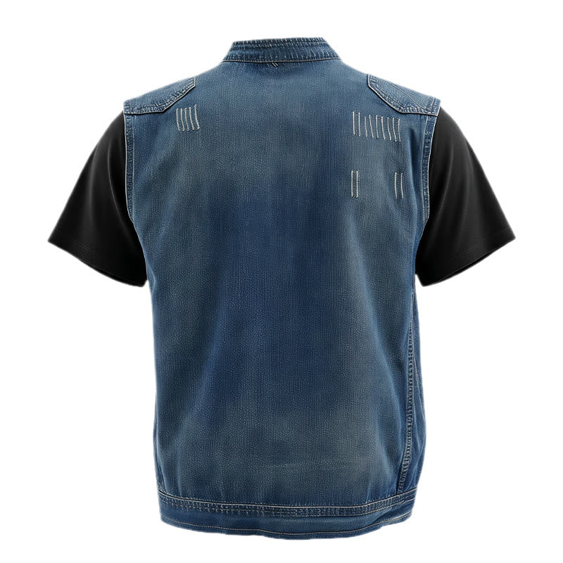 Urban Rebel Herren-Jeansweste im Biker-Stil mit Reißverschluss aus gewaschenem Denim - image 9