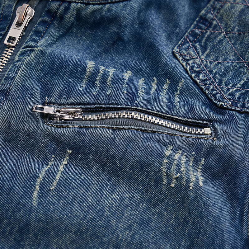 Urban Rebel Herren-Jeansweste im Biker-Stil mit Reißverschluss aus gewaschenem Denim - image 5