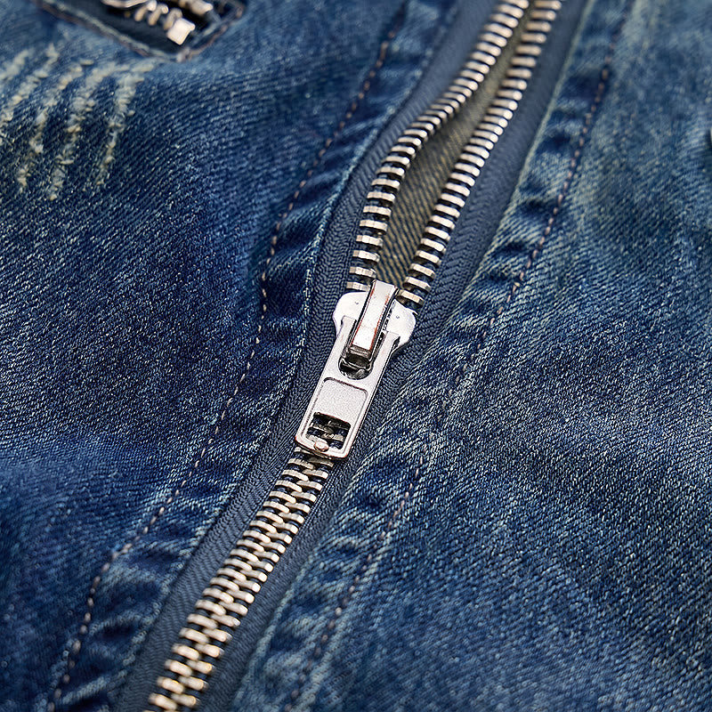 Urban Rebel Herren-Jeansweste im Biker-Stil mit Reißverschluss aus gewaschenem Denim - image 6