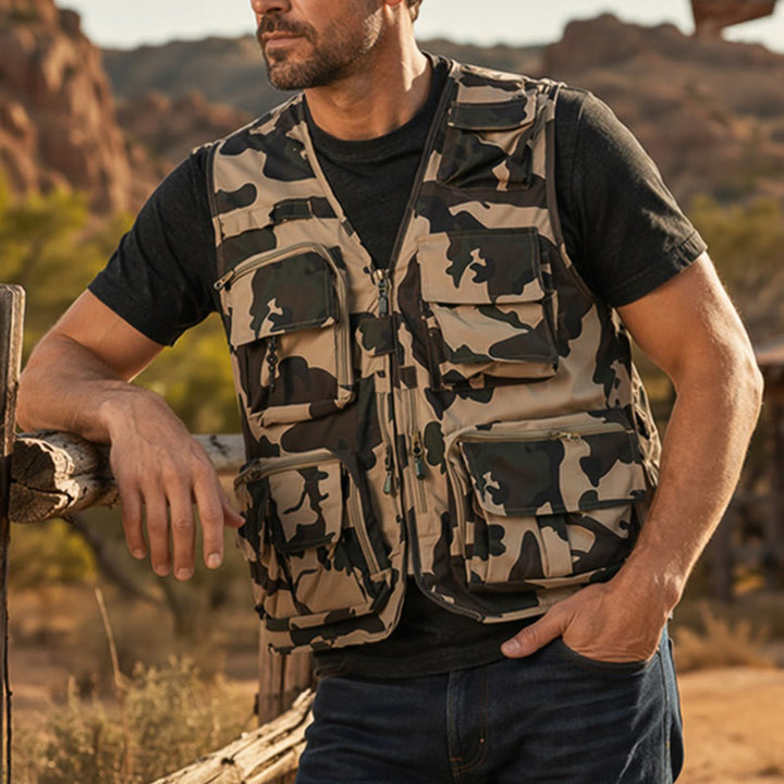 Tarn-Jagdweste mit mehreren Taschen, leichtem Netzfutter - Khaki-Tarnmuster - 7XL - image 0