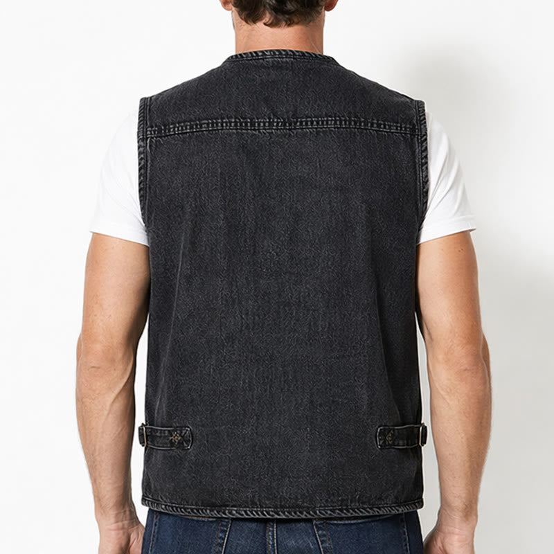 Ärmellose Vintage-Jeansweste aus Techwear mit mehreren Reißverschlüssen - image 2