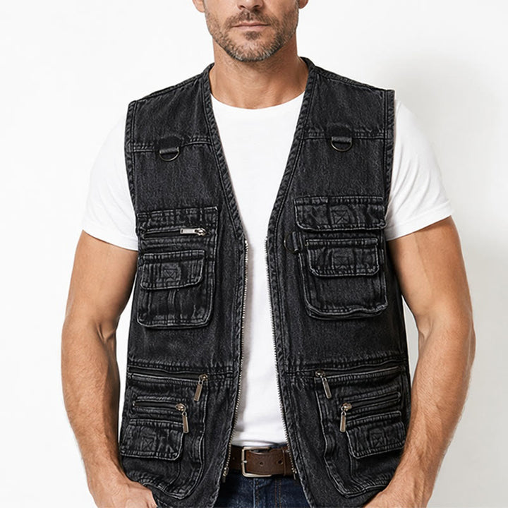 Ärmellose Vintage-Jeansweste aus Techwear mit mehreren Reißverschlüssen - image 1
