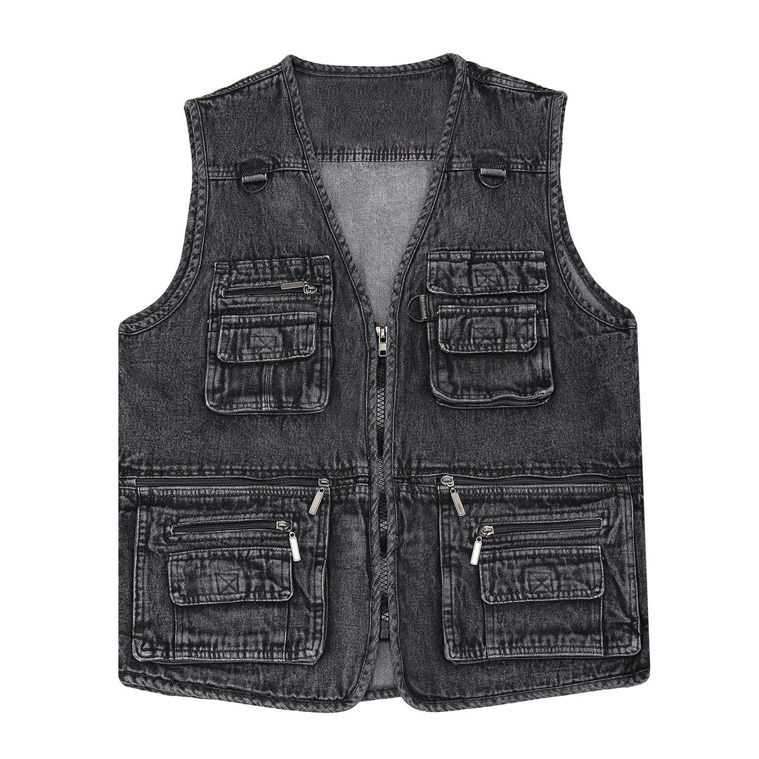 Ärmellose Vintage-Jeansweste aus Techwear mit mehreren Reißverschlüssen - image 5