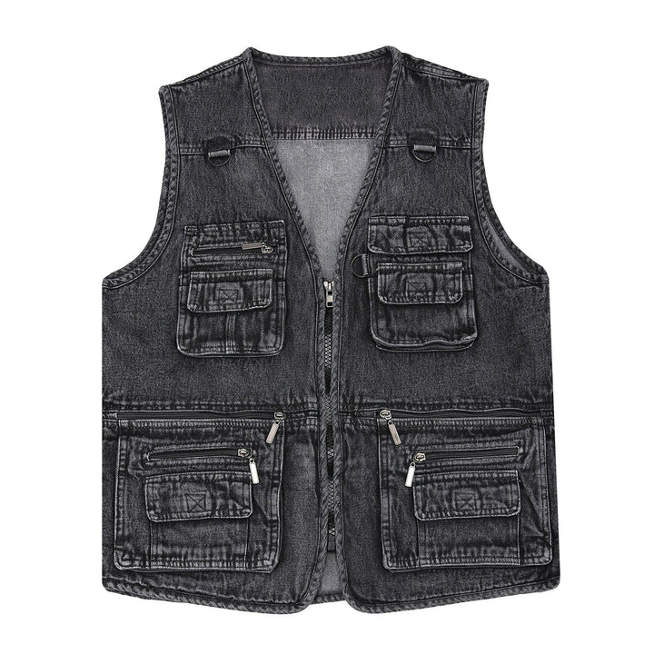 Ärmellose Vintage-Jeansweste aus Techwear mit mehreren Reißverschlüssen - image 5