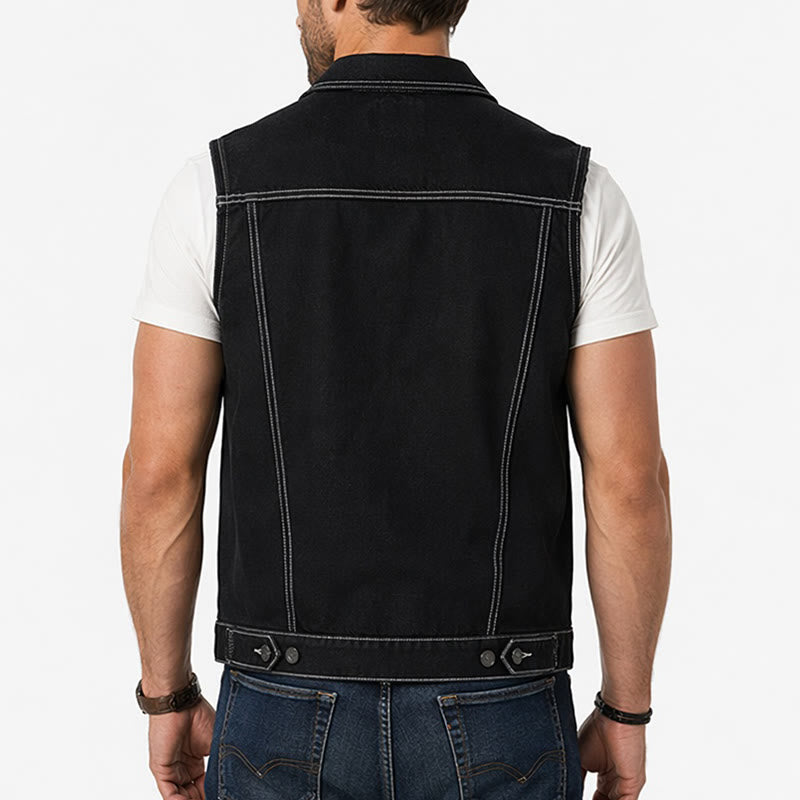 Highway Rebel Patchwork-Jeansweste aus schwarzem Denim - image 2