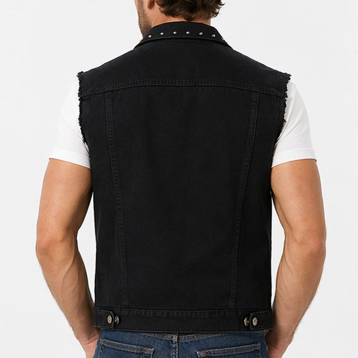 Schwarze Jeansweste mit Nietenkragen im Punk-Rock-Stil - image 2