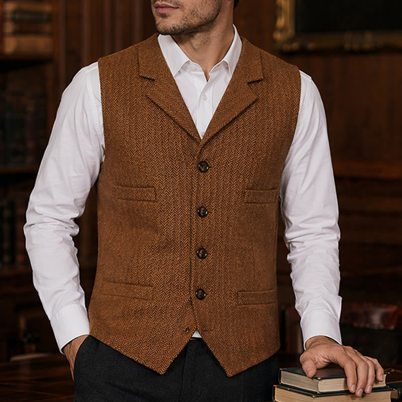 Herren-Anzugweste mit Fischgrätmuster und Zierkette - Orange - 4XL - image 7