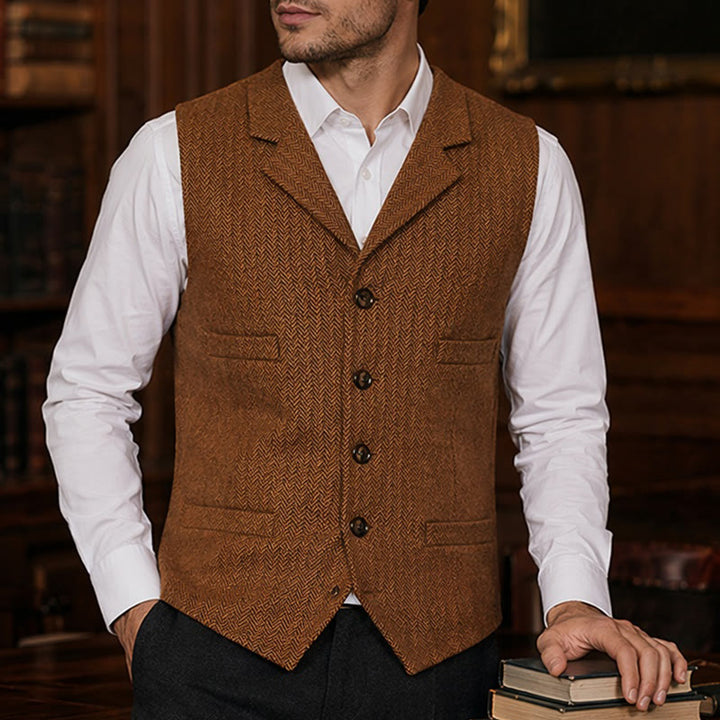 Herren-Anzugweste mit Fischgrätmuster und Zierkette - Orange - 4XL - image 7