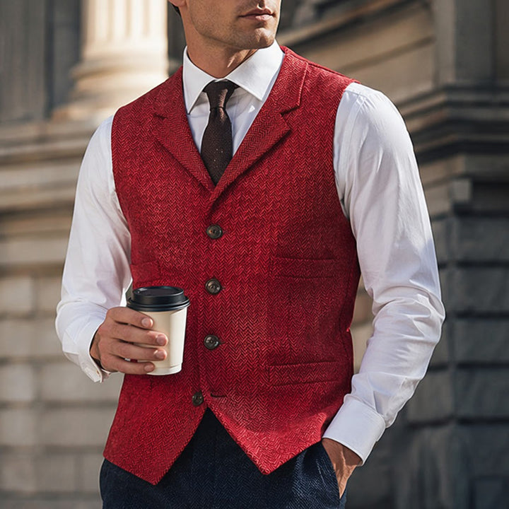 Herren-Anzugweste mit Fischgrätmuster und Zierkette - Rot - 4XL - image 6