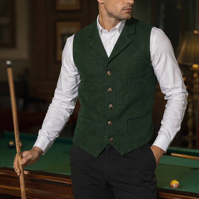 Herren-Anzugweste mit Fischgrätmuster und Zierkette - Grün - 4XL - image 11