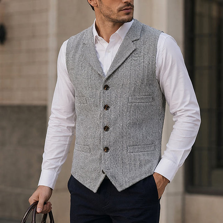 Herren-Anzugweste mit Fischgrätmuster und Zierkette - Silber - 4XL - image 4