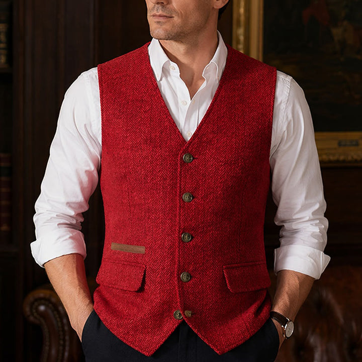 Herren-Anzugweste im britischen Fischgrätmuster, dick, lässig - Rot - 3XL - image 9