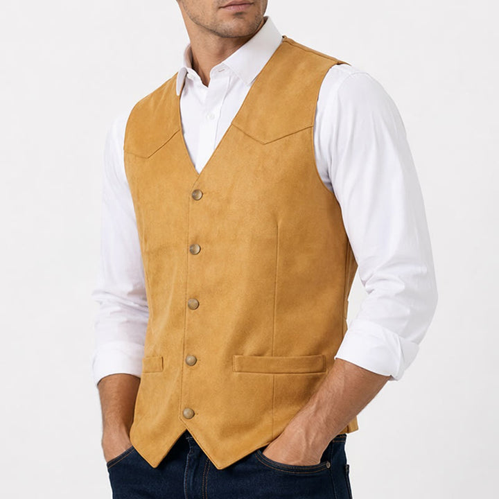 Lässige Herrenweste im Western-Wildleder-Look zum Layern - image 2