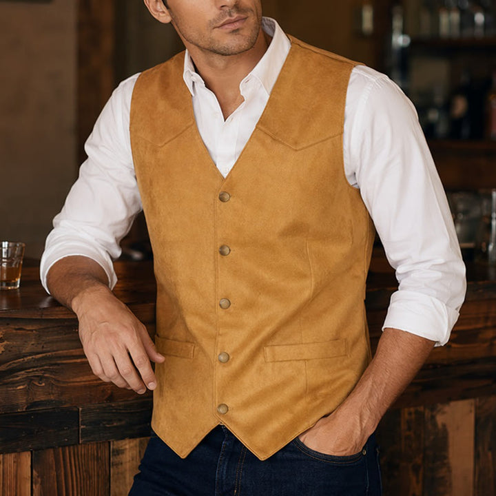 Lässige Herrenweste im Western-Wildleder-Look zum Layern - Gelb - 3XL - image 0