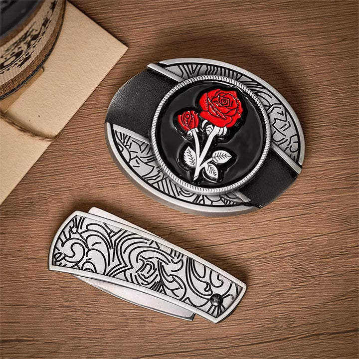 Romantischer Ledergürtel mit roter Rose, DIY-Versteckte Klappmesserschnalle - image 9