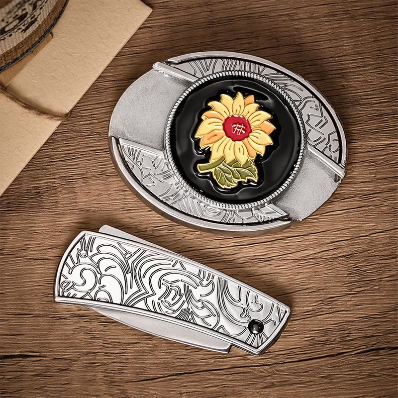 Sonnenblumen-DIY-Verstecktes Klappmesser-Schnalle Ledergürtel - image 9