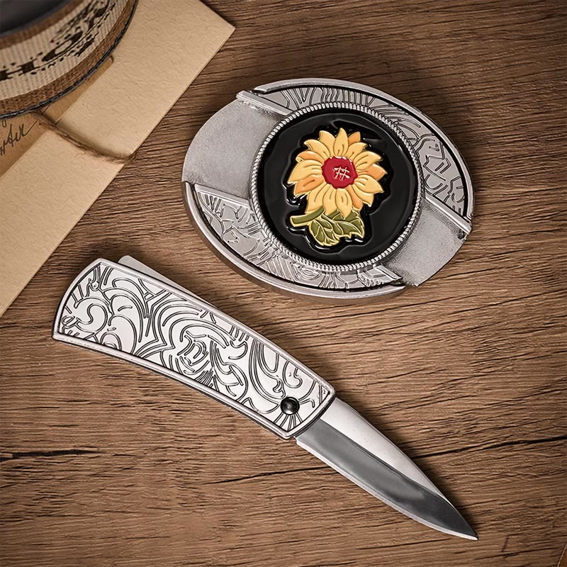 Sonnenblumen-DIY-Verstecktes Klappmesser-Schnalle Ledergürtel - image 1