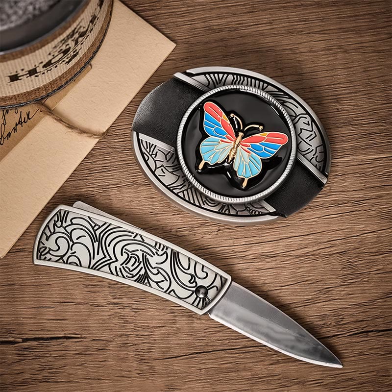 Bunter Schmetterling DIY Verstecktes Klappmesser Schnalle Ledergürtel - image 1