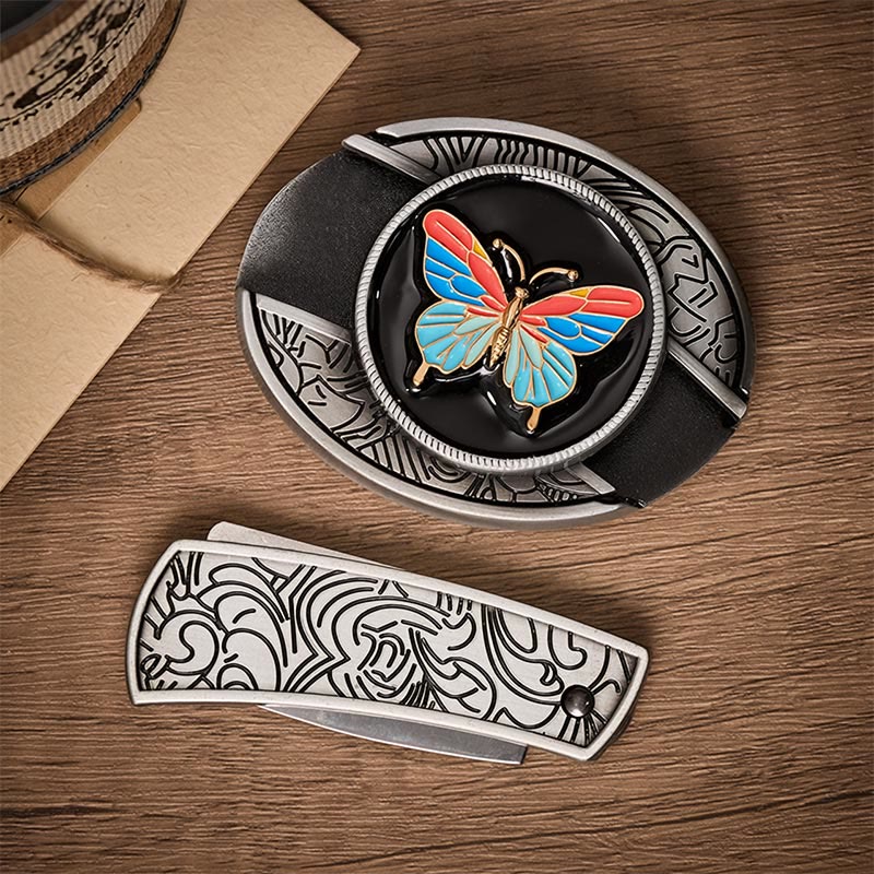 Bunter Schmetterling DIY Verstecktes Klappmesser Schnalle Ledergürtel - image 9