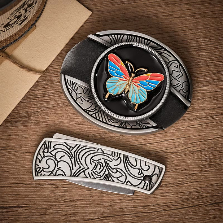 Bunter Schmetterling DIY Verstecktes Klappmesser Schnalle Ledergürtel - image 9