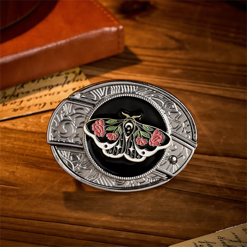 Rose Moth Gothic DIY Verstecktes Klappmesser Schnalle Ledergürtel - Rosenmotte - Ohne Gürtel - Nicht im Lieferumfang enthalten: Gürtel - image 0