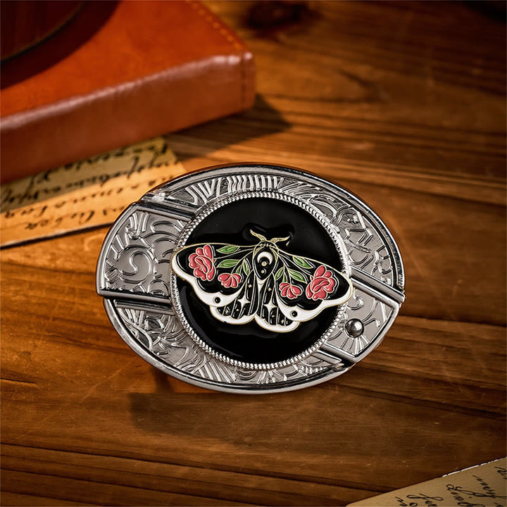 Rose Moth Gothic DIY Verstecktes Klappmesser Schnalle Ledergürtel - Rosenmotte - Ohne Gürtel - Nicht im Lieferumfang enthalten: Gürtel - image 0