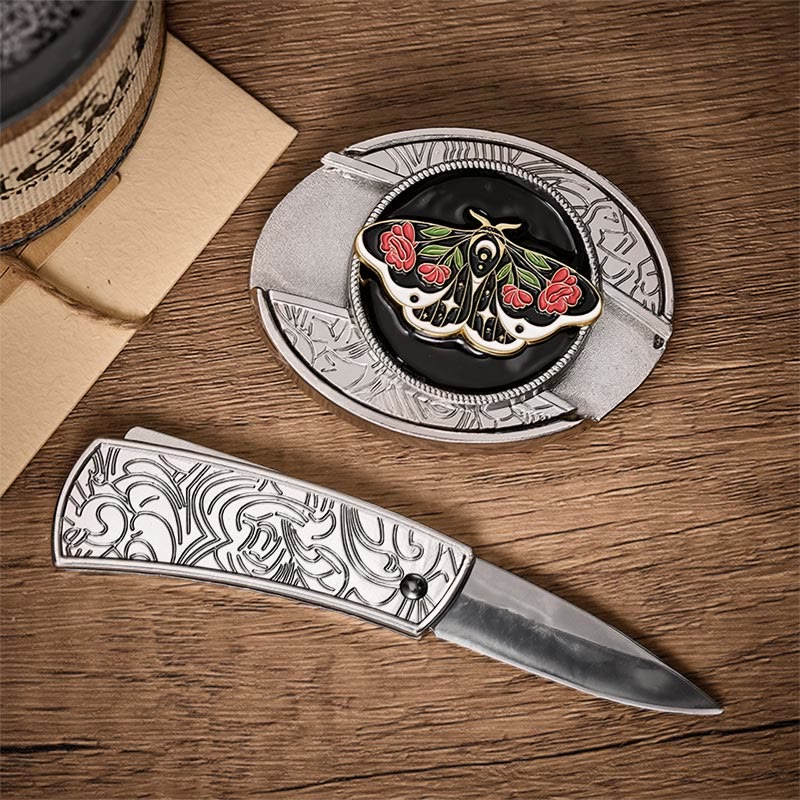 Rose Moth Gothic DIY Verstecktes Klappmesser Schnalle Ledergürtel - image 1