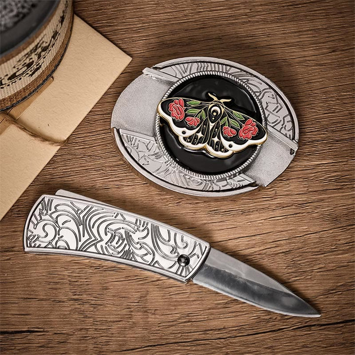 Rose Moth Gothic DIY Verstecktes Klappmesser Schnalle Ledergürtel - image 1