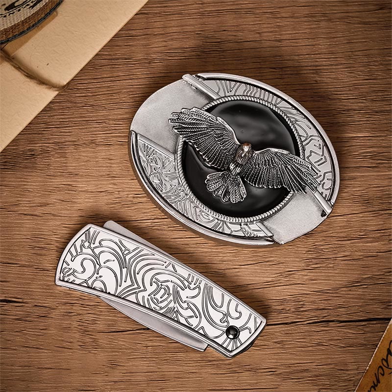 Schwarzer Freedom Eagle DIY Verstecktes Klappmesser Schnalle Ledergürtel - image 9