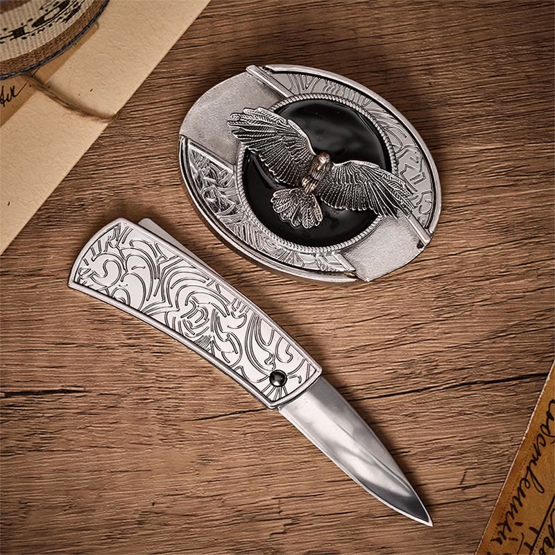 Schwarzer Freedom Eagle DIY Verstecktes Klappmesser Schnalle Ledergürtel - image 1
