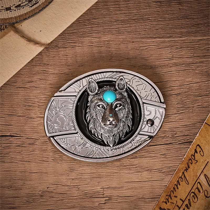 Türkisfarbener Wolf DIY Verstecktes Klappmesser Schnalle Ledergürtel - image 10