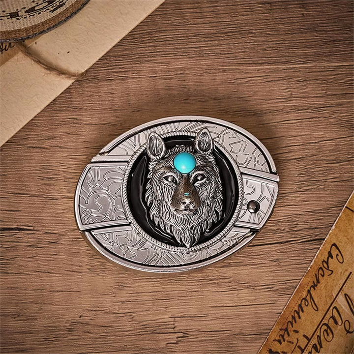 Türkisfarbener Wolf DIY Verstecktes Klappmesser Schnalle Ledergürtel - image 10