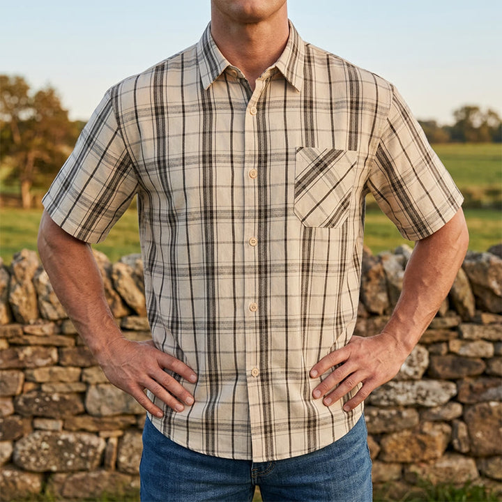 Klassisches cremefarbenes Hemd mit Streifenmuster und Karomuster für den täglichen Büroalltag - Braun - 3XL - image 4