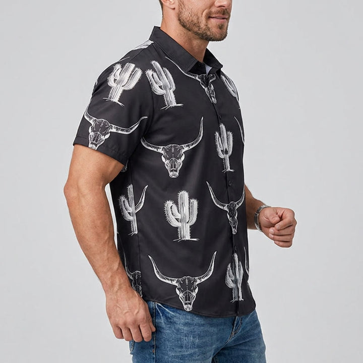 Hemd mit auffälligem Western-Motiv: Grafik mit Kaktus und Longhorn - image 3