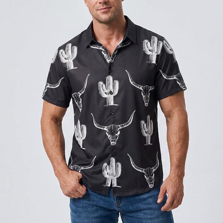Hemd mit auffälligem Western-Motiv: Grafik mit Kaktus und Longhorn - image 1